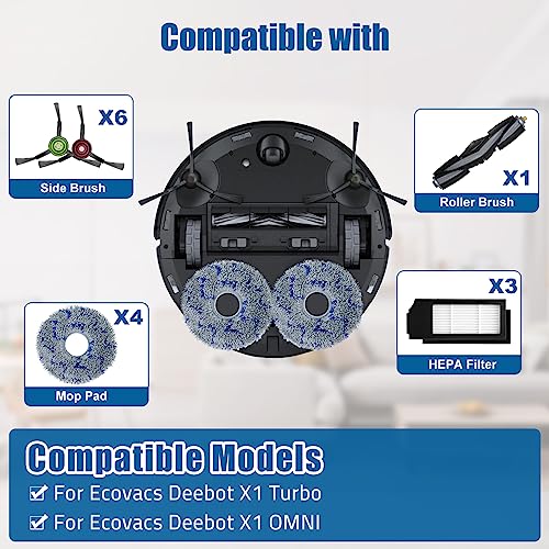 Vervanging Accessoires Kit voor Ecovacs Deebot X1 Turbo/Omni Robot Stofzuiger Onderdelen 1 Hoofdborstel 6 Zijborstel 3 Hepa Filter 4 Mop Cloth 4 Stofzak
