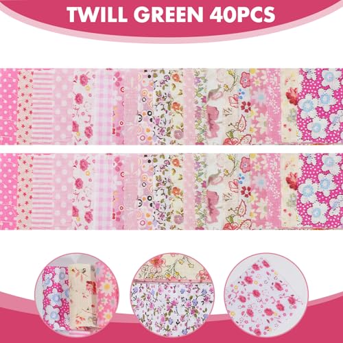 40 Rolls Katoen Quilting Stof Bloemen Patronen, 20 Styles Pre-Cut 2.5 x 19.69 Inch Fabric Strips voor DIY Crafts Naaien, Poppenkleding, Kussendecoratie (Roze 6x50cm, 2 Rolls 3