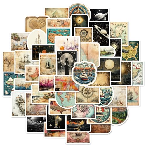 Retro posterstickers voor jongeren en volwassenen, 50 stuks, retro vintage vinyl stickerset, auto, motorfiets, fiets, skateboard, snowboard, bagage, laptop, koffer, helm, motorfiets, computer