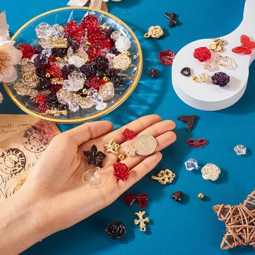 100g Rozenbloem Sieraden kralen diverse Hars sieraden maken vinden van kits visstaart & blad & kersen& Vlinder Bulk Hars Kralen voor DIY armband sieraden maken 5