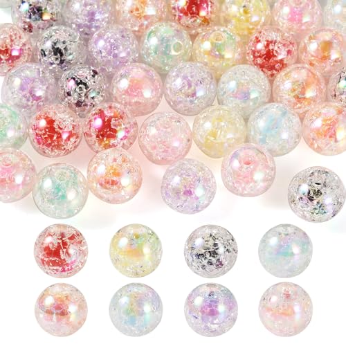 40 st. Crack Acryl kralen iriserende 8 kleuren Grote gat kralen in kralen 16mm Transparante ronde spacer kralen voor DIY armband ketting sieraden maken