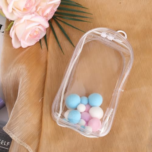 2 stuks Doll Protective Case, 19,5 x 10,5cm Waterdichte PVC zak met duidelijke figuren met Pompoms en Keychain Display Box voor poppen 4