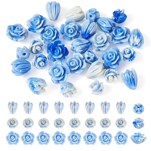 30 stuks bloemvorm Shell kralen Royal Blue Rose synthetische Shell Kralen Spacer Kralen 3 Styles Bloem kralen voor DIY armband ketting sieraden maken