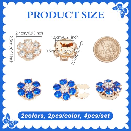 4 Covers Rhinestone Buttons Covers Afneembare Naaiknoppen 2 Kleur met messing Accessoires voor vrouwen Blouses Mannen Overhemden Kleding Decoratie 2.2 x 2.2cm