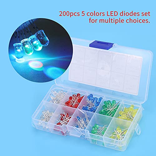 200Stuks 3mm 5mm Mini 5 Kleuren Lichte bollen LED Bollen Diverse rood geel wit Groen Blauw Ronde 2 Pin Diffused LED Luminous Diodes Kit Set met Labeled Plastic Opbergdoos