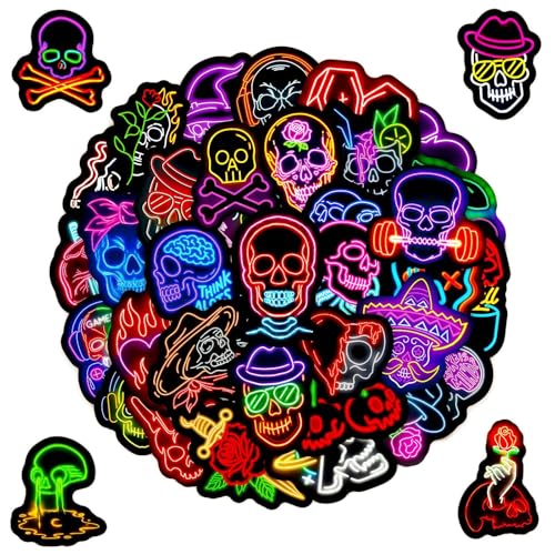 Neon Kale Stickers voor jongeren en volwassenen, 50 stuks, schedel, vinyl stickerset, auto, motorfiets, fiets, skateboard, snowboard, bagage, laptop, koffer, helm, motorfiets, computer