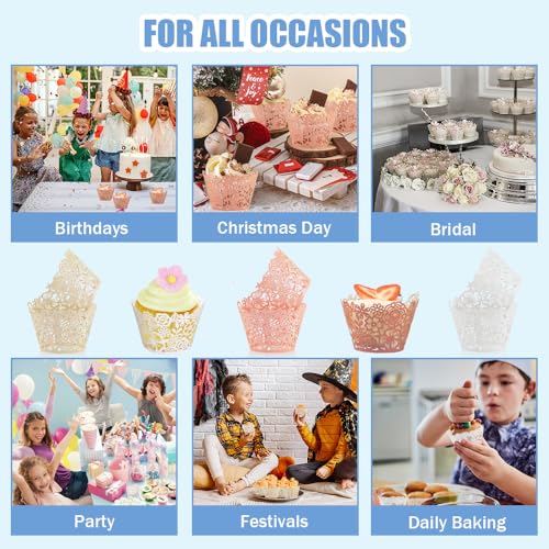 60 stuks Cupcake Wrappers Kant papier bakken Cups Liners Artistieke Bloemen gevallen Filigree bruiloft cupcake papier muffin kopjes voor bruiloft verjaardag feest verjaardag verjaardag decoratie (3 3