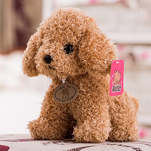 1 stuk gevulde puppy hond teddy speelgoed, 25cm pluche puppy partij gunsten, zachte puppy pop gooien kussen slaapkamer decoratie verjaardag cadeau voor kinderen meisjes jongens (Brown)