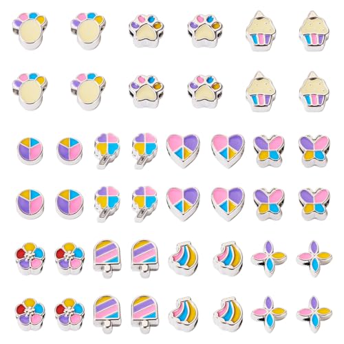 66 st Gemengde vormen Plastic kralen met Emaill Grote gat kralen Spacer kralen Bloem hart kralen voor armbanden Ambachten DIY Vriendschap armband Kit sieraden maken, Gat: 4-5