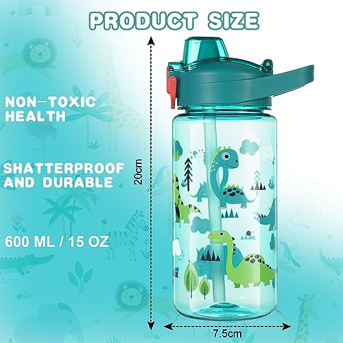 Kids waterfles met 600ml stro, Leak-Proof BPA gratis waterflessen met schattige cartoon patroon en Flip mondstuk, Sport waterfles voor school Picnic Unisex Kids Cadeau
