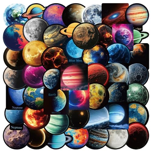 Planet Stickers voor jongeren en volwassenen, 50 stuks, vliegtuig, zonnitelsel, vinyl stickerset, auto, motorfiets, fiets, skateboard, snowboard, bagage, laptop, koffer, roer, motorfiets, computer 5