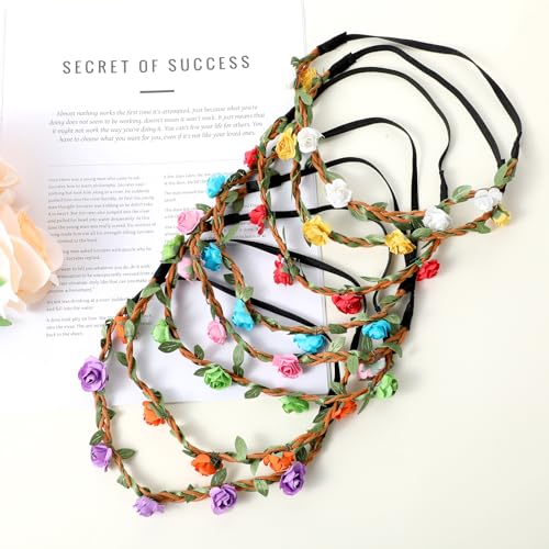 8Pcs Rose Paper Flower Headband, Hairband Floral Crown Garland Bloemen Huwelijk Headwear met elastische ribbon handgemaakte haaraccessoires 5