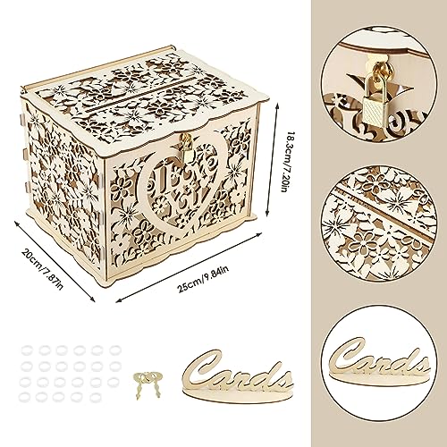 Bruiloft kaart doos, Hollow bruiloft envelop doos met slot en slot, houten geschenk doos, voor de receptie, verjaardag, baby douche, verjaardag, afstudeerfeest (#2)