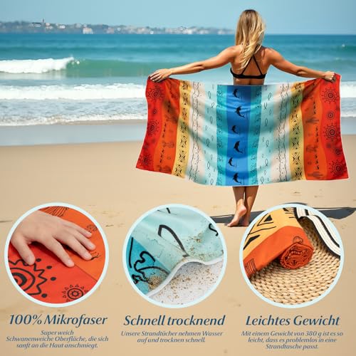 Strandhanddoek, Microvezel handdoek, Badhanddoek, 180 x 90 cm, Quick-Drying, Groot, Licht en dun, Draagbaar, Zandvrij (Dolfijn) 5