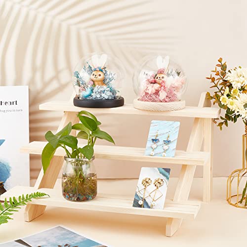 3-Tier Log Retail Oorbellen Display Riser, oorbellen Ring houder Verwijderbare Onafgewerkt Hout Retail sieraden kaart display Stand met Groove voor ambachten sieraden opslag display collectie, 39 x 40 x 5