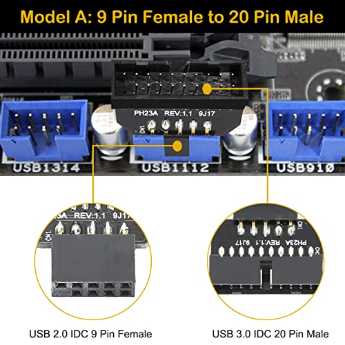 USB 2.0 9Pin naar USB 3.0 20Pin Moederbord Adapter Header Converter, PC Computer Case IDC 9pin Vrouw - Moederbord IDC 20 speld Man, USB 2.0 Man tot USB 3.0 Vrouw, 4PCS