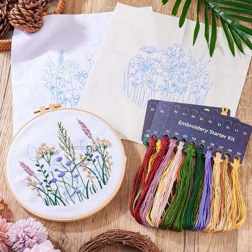 BB borduurkit voor beginners - 3 stijlen 3D bloem planten borduursel Starter Kit - Inclusief hoepel, draad, gereedschap en instructies - Unisex - Alle leeftijden