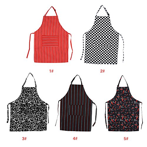 Keukenschorten, verstelbaar waterdicht Cafe Trade Restaurant Chef Schorten Comfortabele jurk voor mannen en vrouwen met zakken, Chili patroon, One Size 4
