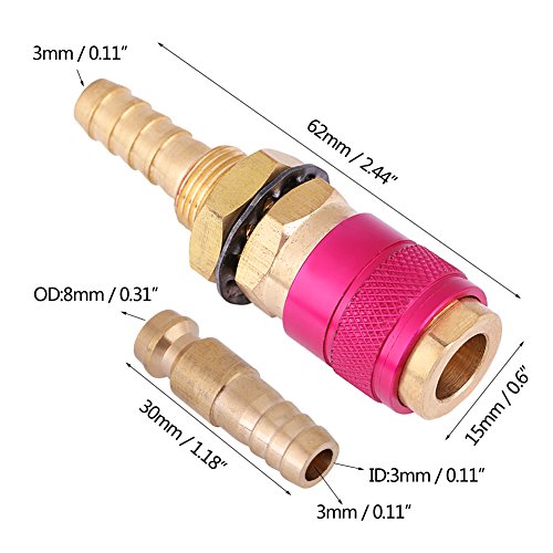 Waterverkoelde en gasadapter, messing slang connector, snelle koppeling voor MIG TIG lasbrander (rood)