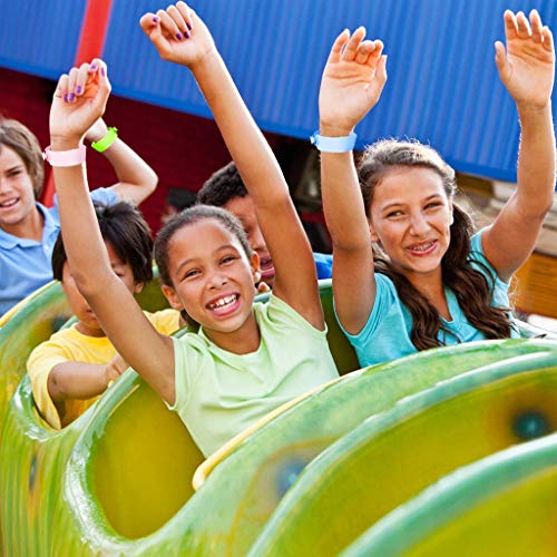 Kids ID polsband, 100 Pack wegwerpbaar Event Polsbandjes PVC ID Band voor Kinderen Veiligheid armband - (Kinderen, Roze + Blauw + Groen + Geel)