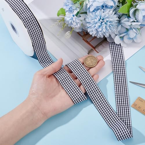 45,72 m lange Gingham linten, 2,5 cm zwart wit geruite linten met tartan patroon, decoratieband voor knutselen, geschenkverpakkingen, haartakten, doe-het-zelf knutselen, verjaardagsfeest 3