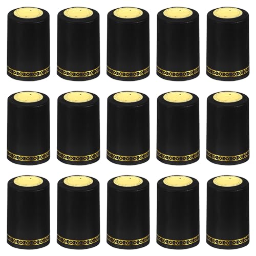 PVC Heat Shrink Tubing Cap voor wijnfles, 100st 33x45mm Wijn warmte krimpen wrap seals mouwen caps krimpen top hoes bloem patroon voor wijn kelders Home Keuken Gebruik,zwart