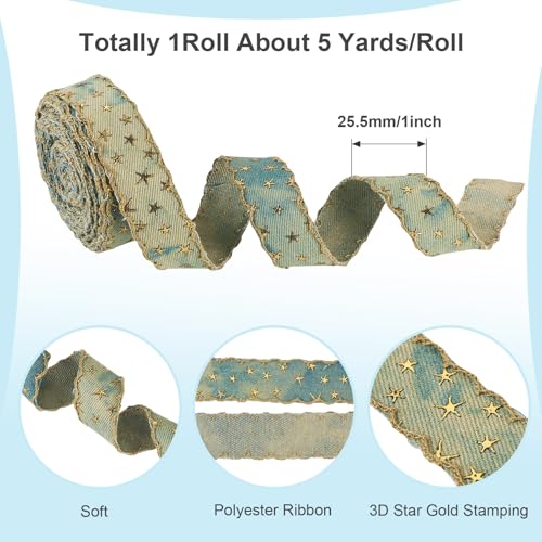 5 Yards Denim Stof Ribbon Polyester 3D Goud Folie Stempelen Jean Ribbon Wired Naailint voor kleding Naaien Kerstmis Versie, PapayaWhip