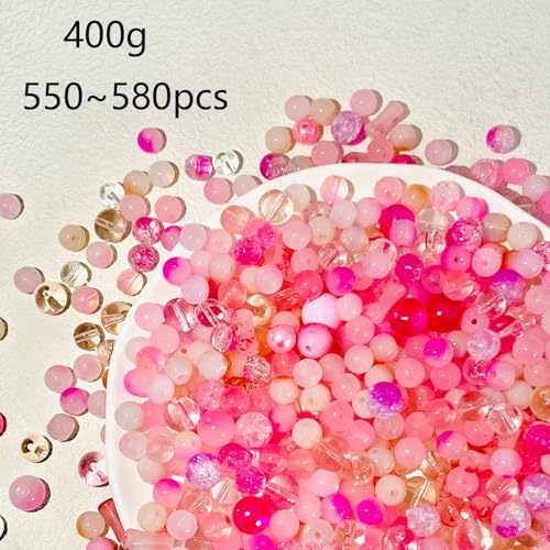 Glazen kralen voor armbanden, Gemengde Ronde Glazen kralen Set voor DIY armbanden, Kettingen, Oorbellen (Roze)