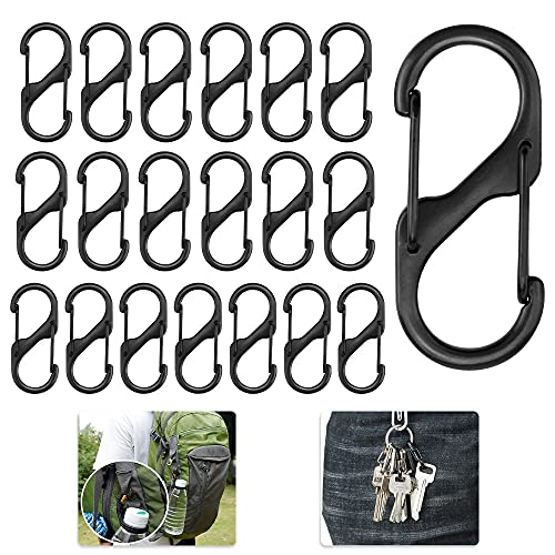Sleutelhanger Clip, Carabiner Keychain Clip, 20 stuks S Carabiner Keychain, Dubbele lente opening Carabiner Dubbele lente Keychain, Black Buckle Carabiner voor