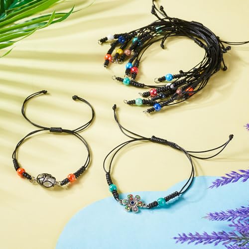 11 stuks Verstelbare gevlochten koord Black Waxed gevlochten draad Half afgewerkt armband met porseleinen kralen voor DIY Vrouwen sieraden maken vriendschap mode bangle accessoire