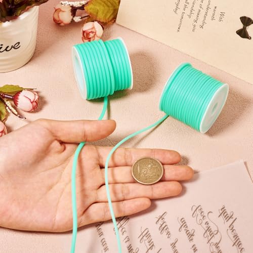 Holle pijp koord, 15 metres, 2 maten, synthetische rubber koord, tubulair touw, verpakt met plastic spool voor armbanden, sleutelhangers, ambachten, Medium Spring Green 4