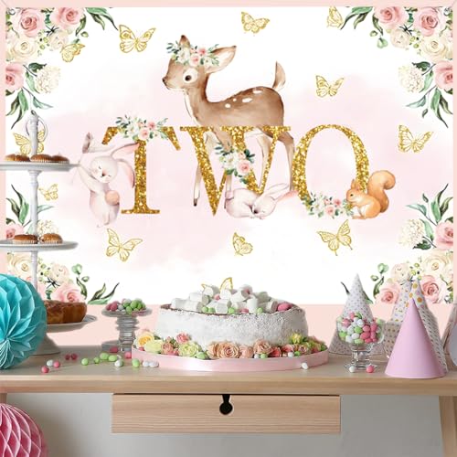 Dier twee achtergrond herten en bloemen tweede verjaardag feest achtergrond jungle jongen 2e verjaardag feest decoratie fotografie achtergrond verjaardag poster 4