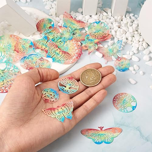 201 Roestvrij stalen Charm Hangers Regenboog kleur Filigree Etched metalen decoraties Holle connector voor sieraden maken, roestvrij staal 5