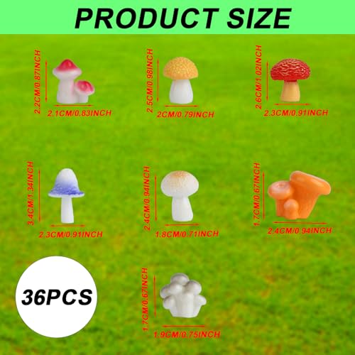 36 st. Minihars Paddestoelen, 18 Styles Kleurrijke Miniatuur Paddestoelen Kleine Mini Figuren Home Fairy Garden Dollhouse Micro Landscape Cake Outdoor DIY Ambachten Decoratie