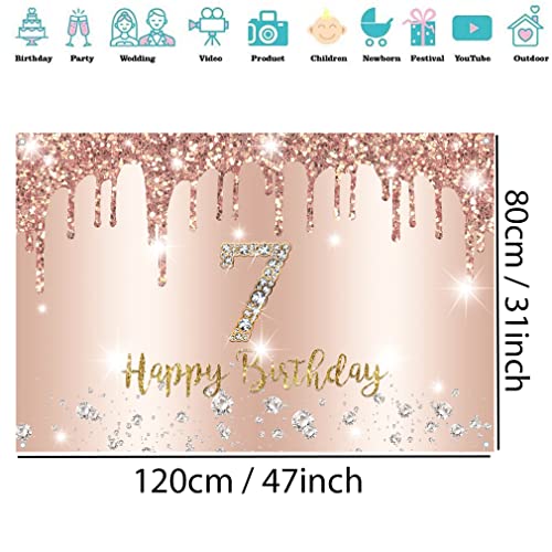 7e verjaardag decoratie Meisje Banner Rose Gold, Gelukkig 7 Verjaardag Stof Tekenposter, 7e Verjaardag Achtergrond Banner Meisje Verjaardag Partij Decoratie 5