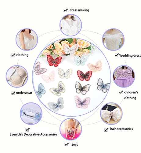 20 stuks Lace Organza Borduurwerk Vlinder Toepassing Patches Appliqué Patches voor Naaien, Geborduurd Ambachten en Verfraaien, Kleding, Gordijn, Tafelkleed, Zakken, Sjaal, Gemengde Kleuren 4