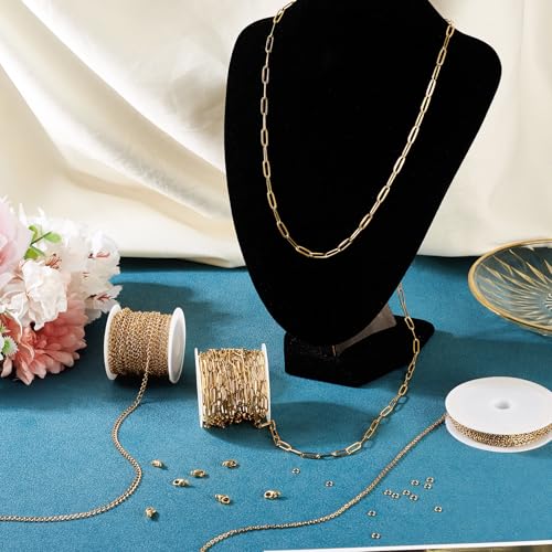 3 rollen 4M goud roestvrij Steel Paperclip ketting Metalen ovale Link Kabel ketting Twisted Curb Kettingen met Jump Rings Klauw sluitingen voor armband ketting sieraden maken 3