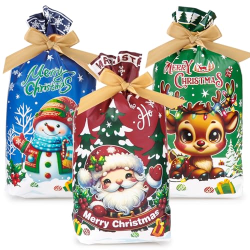 Kerst Trekkoord Zakken Set 30 Stuks - Xmas Gift Multipack Met String voor Plastic Present Geschenken Treat Supply