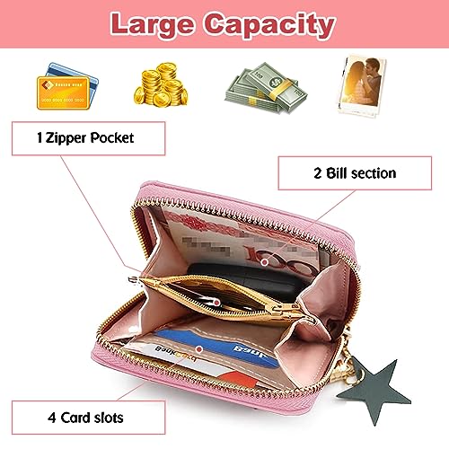 Kindertas, 2 stuks Schattig borduurwerk Thin Heart Small Purse Girls with Tassel Zip Wallet Slim Women Tieners Girls with Colourful Elastische Bands (Pink + Black), pink&black, modern 3