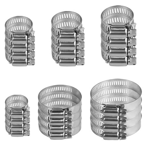 Slangenklemmen, Set van 24, 6-51 mm, slangklem, 304 roestvrij staal, verstelbare slangklem, voor zwembad, wasmachine, vijver en tuin (6 maten)