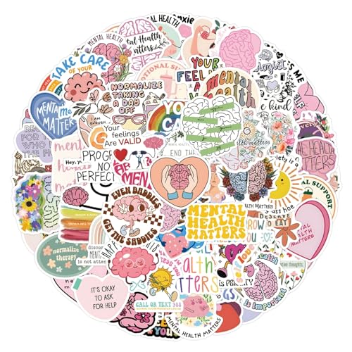 Geestelijke Gezondheid Stickers voor tieners en volwassenen, 100 stuks, Geestelijke Gezondheid Vinyl Sticker Set, Auto, Motorfiets, Fiets, Skateboard, Snowboard, Bagage, Laptop, Koffer, Helm, Motorfiets, Computer
