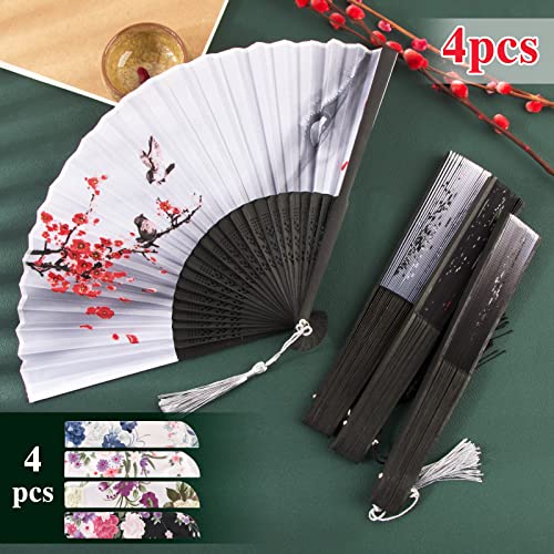 4 stuks Bruiloft Ventilatoren in zwart en wit - Opvouwbare bruiloft Ventilatoren met fanhoes - Chinese handfan voor bruiloft, verjaardag, feest, wanddecoratie, zomercadeau idee en kostuum accessoires 3