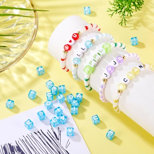 100 st Acryl Kubus Letter Kralen 7mm Transparant Cornflower Blauw Vierkante Klinker Alfabet Pony Kralen voor DIY armband ketting sieraden ambachten maken 3