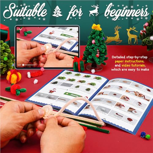 Kerstthema Twist Stick Craft Kit, DIY Vakantie Breien Kit Handgemaakt, Zacht Speelgoed Teddy Gift met Feedelijk Garen & Eenvoudig Instructions 4