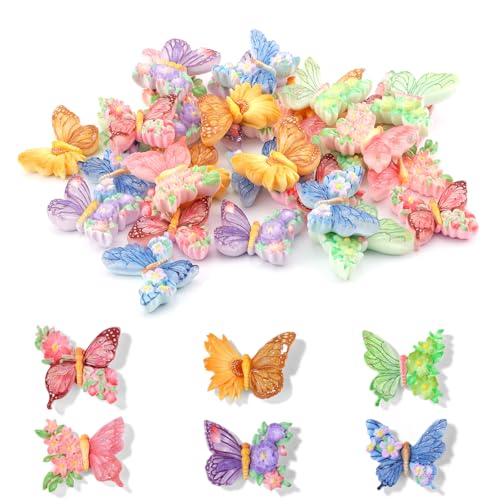 30 st. Mini Hars Vlinders, Kleurrijke Kleine Bloem Vlinders Kleine Hars Dier Figuren Miniatuur Decoratie voor DIY Crafts Poppenhuis Fairy Garden