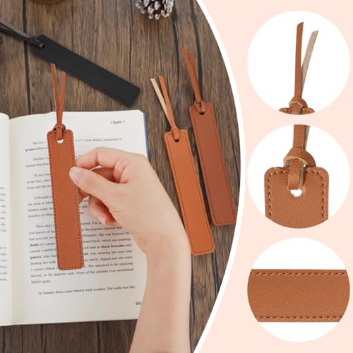 8 stuks lederen bladwijzers Bladwijzers met leren touw Paginamarkeringen Gepersonaliseerde bladwijzers Eenvoudige elegante boekmarkeringen Lederen bladwijzers voor mannen Vrouwen Boek 5