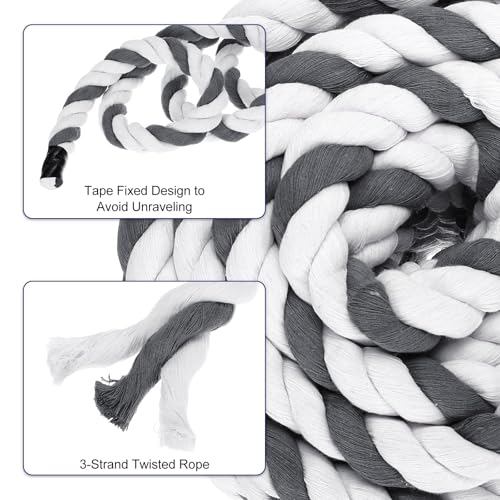 1 Inch x 50 Foot Natural Twisted Katoenen Touw 3 Strand Sterk Dikke Katoenen Touw Touw Touw van oorlogstouw voor leuningen Ambachten Games Home Decor, grijs wit 4