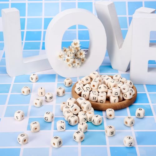 100 st. Natuurlijke houten brief kralen 10mm grote gat kubus spacer kralen houten alfabet kralen voor DIY ketting oorbellen armbanden Sleutelkettingen Sieraden maken 3