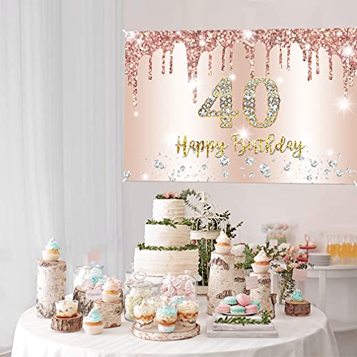 40e verjaardag decoratie voor vrouwen, rose goud glitter vlekken stof teken poster verjaardag partij decoratie achtergrond banner vrouw, 40e verjaardag feest decoratie 4