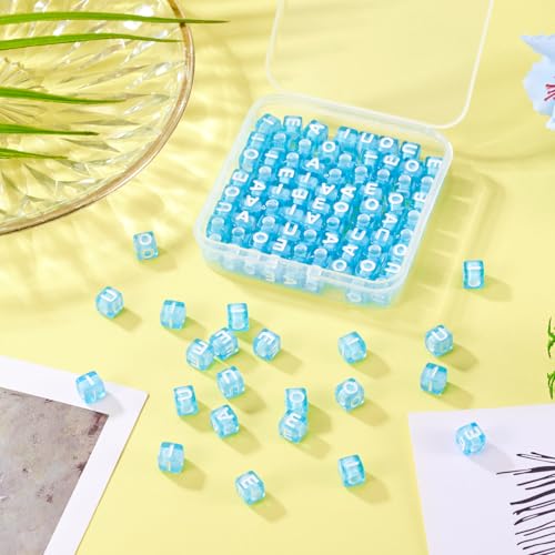 100 st Acryl Kubus Letter Kralen 7mm Transparant Cornflower Blauw Vierkante Klinker Alfabet Pony Kralen voor DIY armband ketting sieraden ambachten maken 5